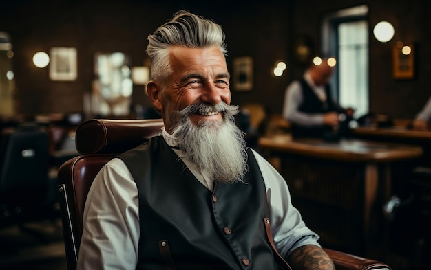 El elegante hipster de edad avanzada con bigote y la hermosa IA