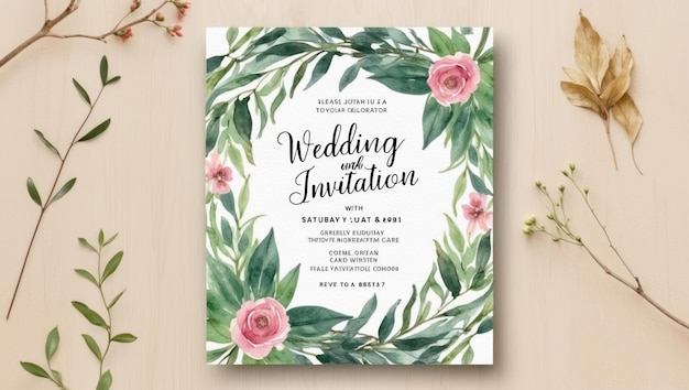 Elegante Hochzeits-Einladungsvorlage mit handgemaltem floralen Aquarell-Design