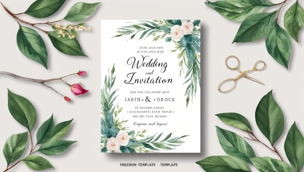 Elegante Hochzeits-Einladungsvorlage mit handgemaltem floralen Aquarell-Design