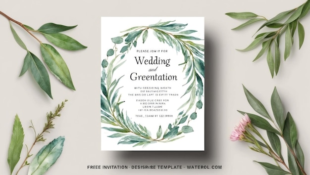 Elegante Hochzeits-Einladungsvorlage mit handgemaltem floralen Aquarell-Design
