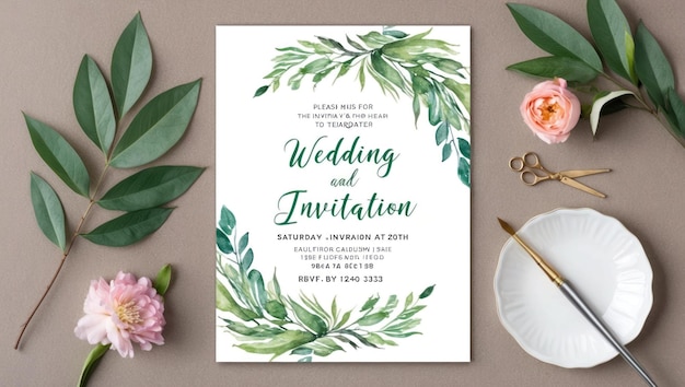 Elegante Hochzeits-Einladungsvorlage mit handgemaltem floralen Aquarell-Design
