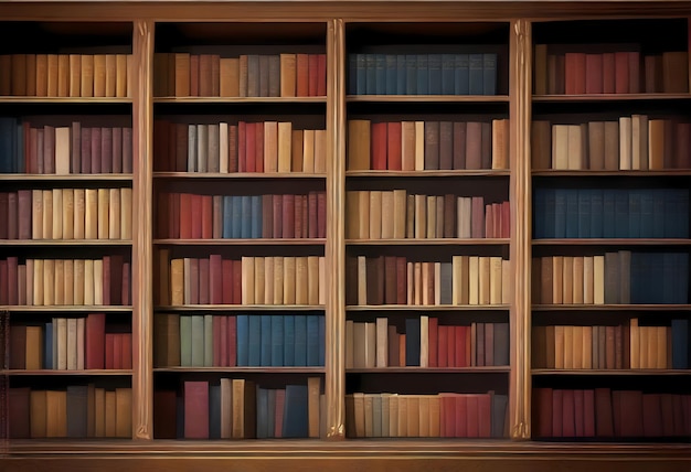Elegante Holzbücherregalen voller farbenfroher Bücher