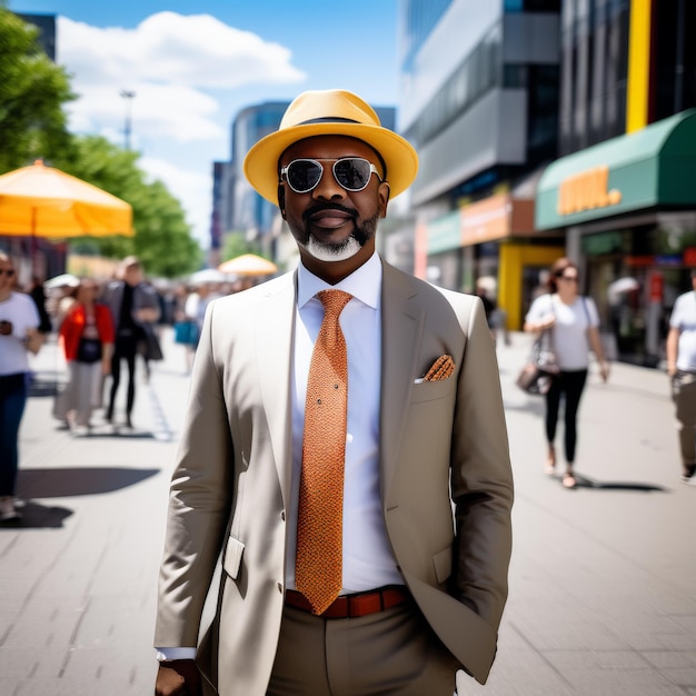 elegante hombre de negocios afroamericano con gafas de sol y sombrero elegante afroamericano busin