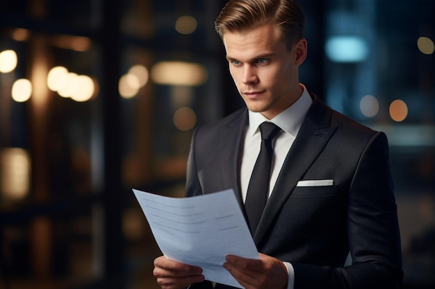 Elegante hombre de negocios con un documento