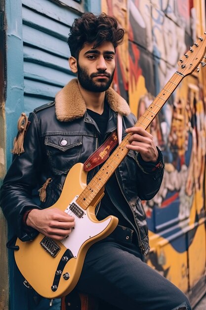 Foto elegante hombre de oriente medio con guitarra