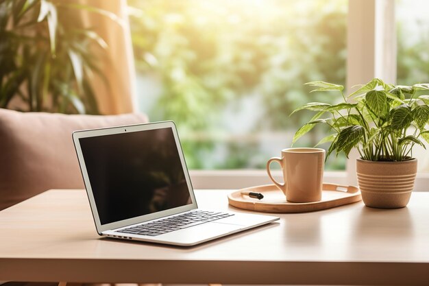 Elegante Home-Office-Ecke, die das ruhige Arbeitsleben in der Ferne symbolisiert