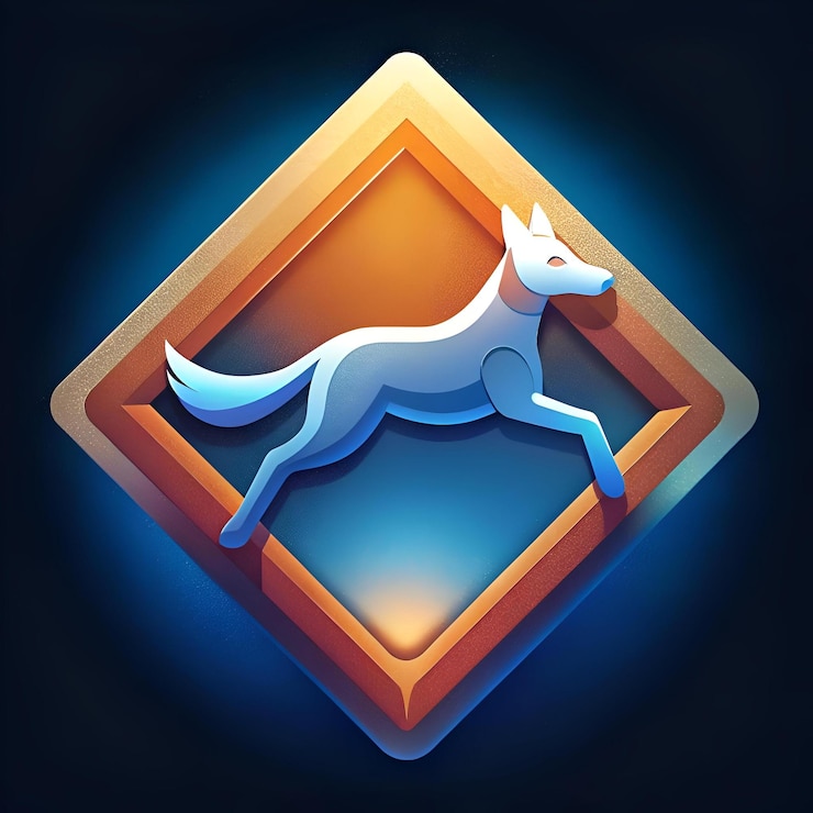 Foto un elegante icono 3d que representa a un perro corriendo dentro de un marco de diamante dorado