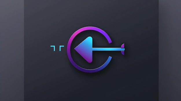 Foto elegante icono de flecha y círculo en azul y púrpura con gradiente en fondo oscurodiseño minimalista de la interfaz de usuario