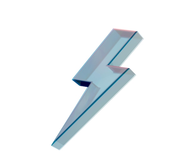 Un elegante icono de rayo 3D en forma de vidrio con un efecto 3D futurista y transparente