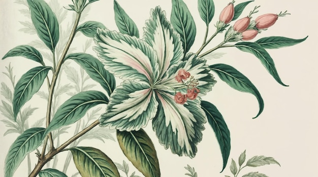 Elegante ilustración botánica de una planta con flores