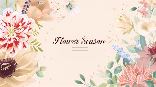 Elegante ilustración botánica con texto de la temporada de flores