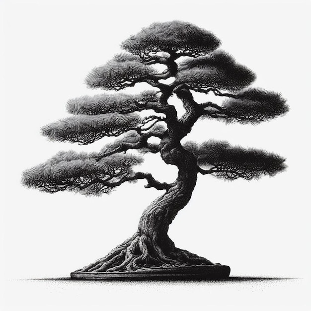 Una elegante ilustración del contorno del bonsai que captura la esencia de la naturaleza