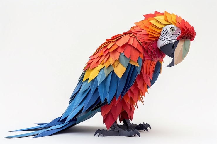 Foto una elegante ilustración simplificada de un guacamayo usando bloques de color para sugerir su plumaje