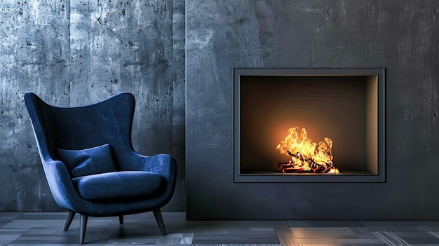 Elegante Innenräume mit Kamin, bequemen Sitzgelegenheiten und stilvollem modernen Dekor