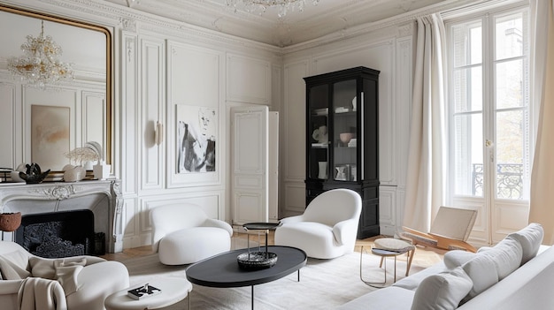 Elegante interior amueblado parisiense chic de un pequeño Generative Ai