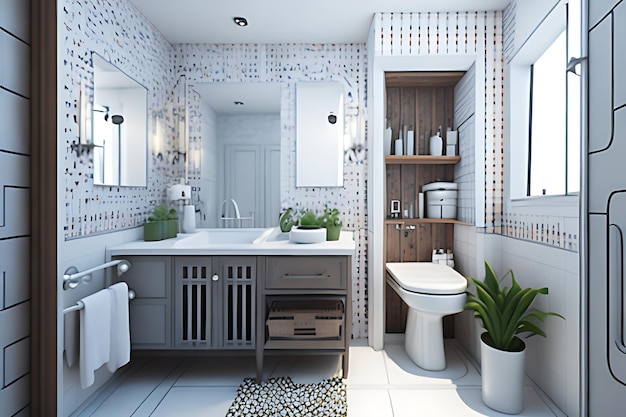 Elegante interior de baño contemporáneo con ducha
