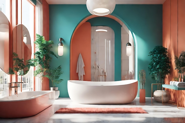 Elegante interior contemporáneo del baño con ducha