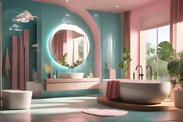 Elegante interior contemporáneo del baño con ducha