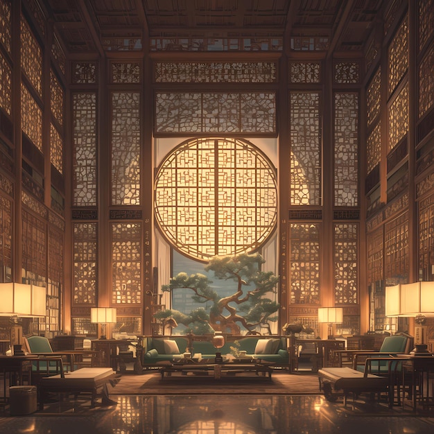 Elegante interior do lobby asiático