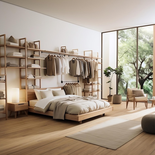 Elegante interior de dormitorio moderno AI