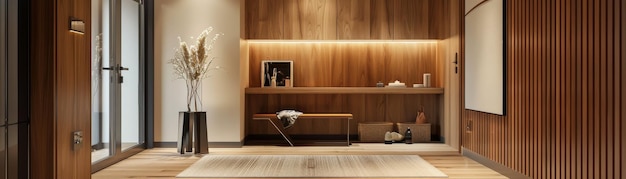 Elegante interior de madera con elementos de diseño moderno