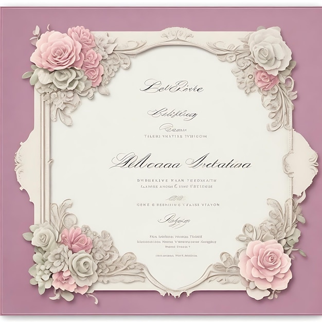 Elegante invitación de boda de época con bordes decorativos de flores