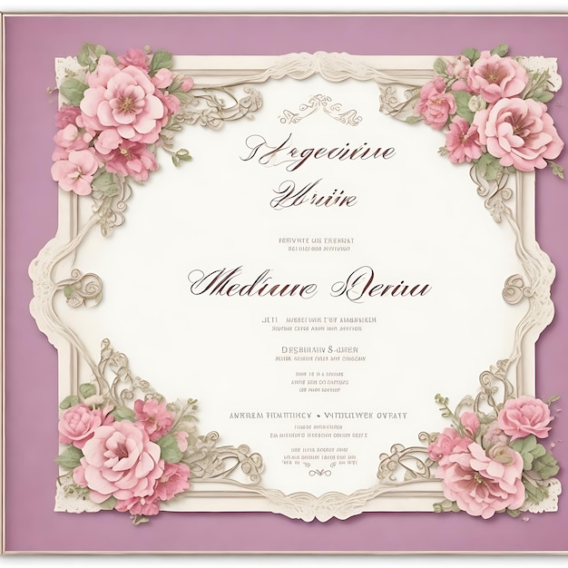 Foto elegante invitación de boda de época con bordes decorativos de flores