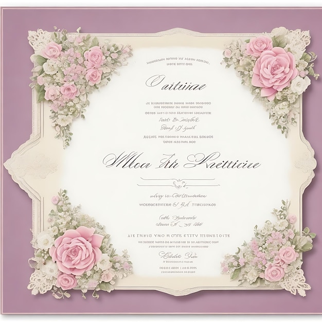 Elegante invitación de boda de época con bordes decorativos de flores