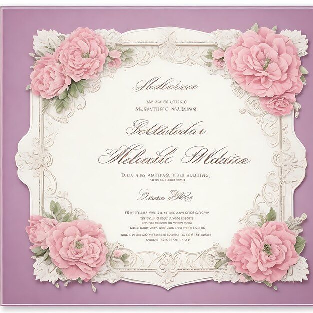 Elegante invitación de boda de época con bordes decorativos de flores