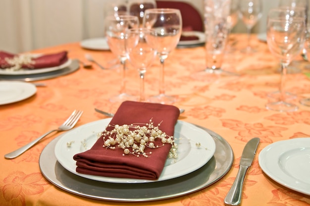 Elegante juego de mesa para una cena de lujo.