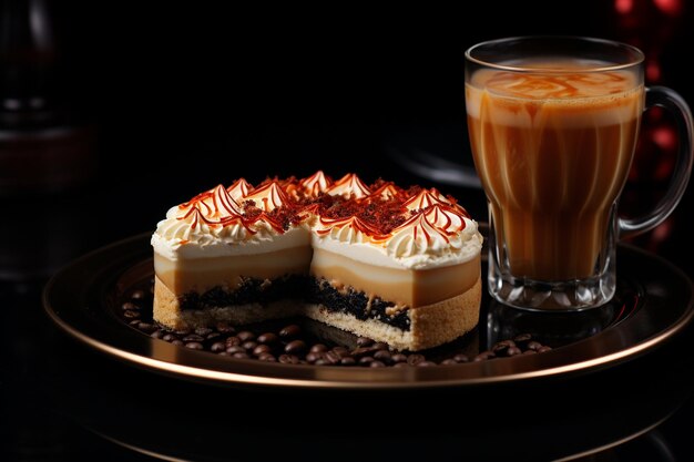 Elegante Kaffeezeit Stilvoller Macchiato mit Dessert