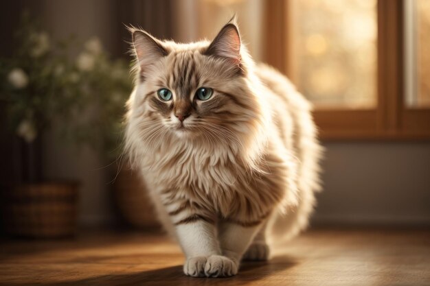 Elegante katzenartige, sorgfältige Details einer süßen und entzückenden Ragdoll-Katze