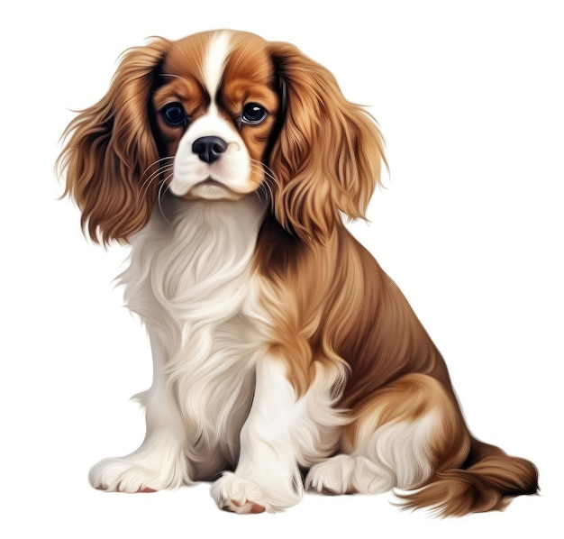 Foto elegante king charles spaniel sentado orgulhosamente contra um fundo quente ai gerativa