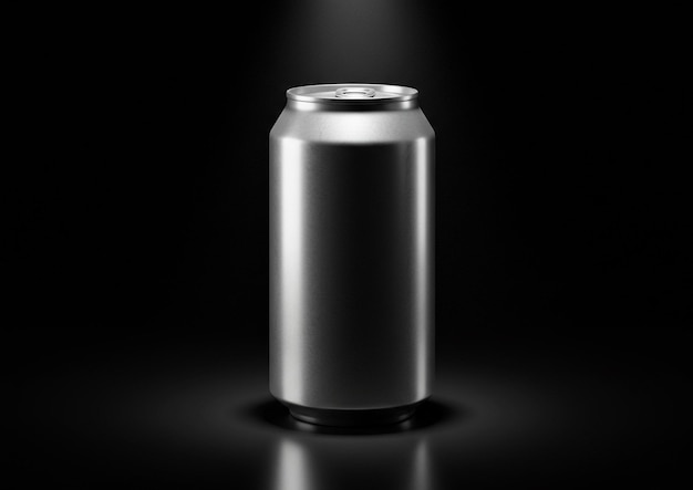 Una elegante lata de aluminio aislada sobre un telón de fondo negro