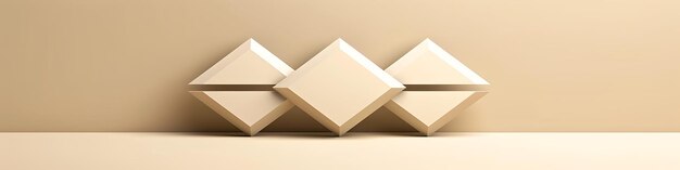 Un elegante logotipo 3D con hexágonos superpuestos en un fondo beige sólido