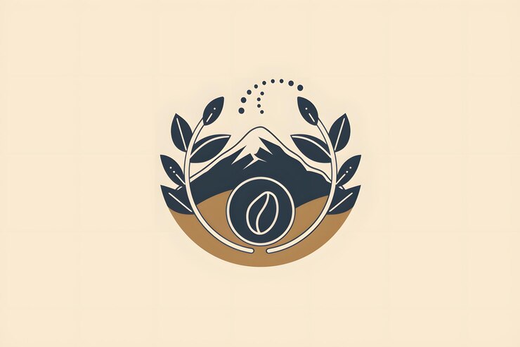 El elegante logotipo del café con elementos de montaña y hoja