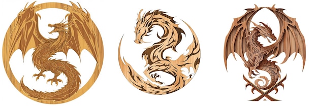 El elegante logotipo de dragón de madera en estilo 2D