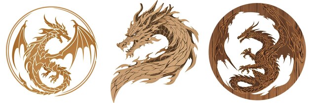 Foto el elegante logotipo de dragón de madera en estilo 2d