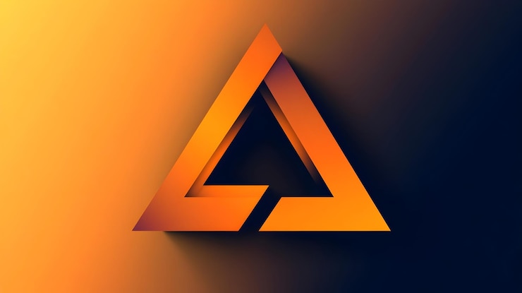 Foto el elegante logotipo minimalista de triángulo naranja con efecto de sombra futurista