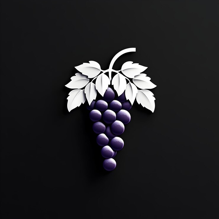 Foto elegante logotipo de uva para una marca de vino premium en un fondo sólido y oscuro