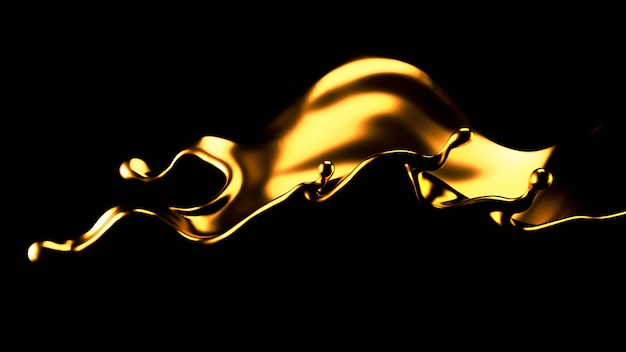 Elegante y lujoso toque de líquido dorado. Ilustración 3d, renderizado 3d.