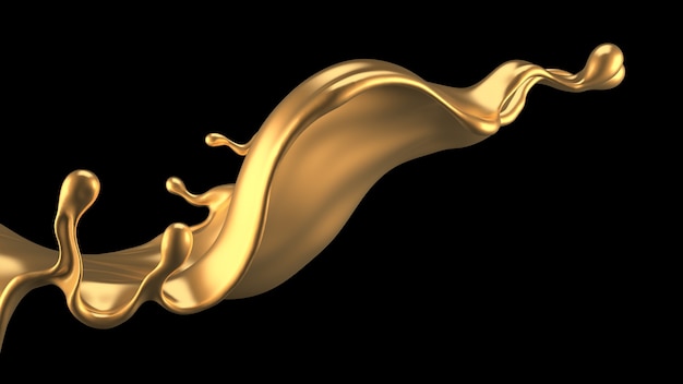 Elegante y lujoso toque de líquido dorado. Ilustración 3d, renderizado 3d.