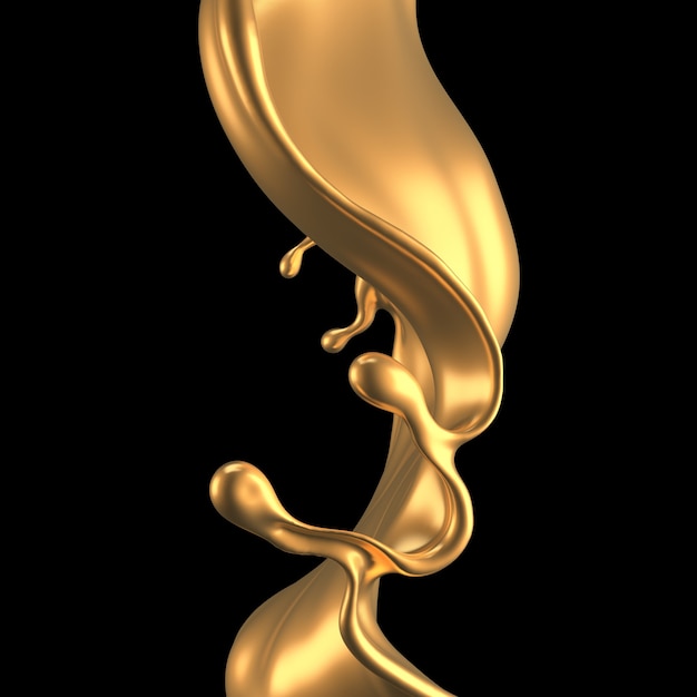 Elegante y lujoso toque de líquido dorado. Ilustración 3d, renderizado 3d.