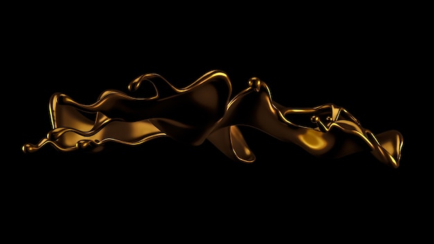 Elegante y lujoso toque de líquido dorado. Ilustración 3d, renderizado 3d.