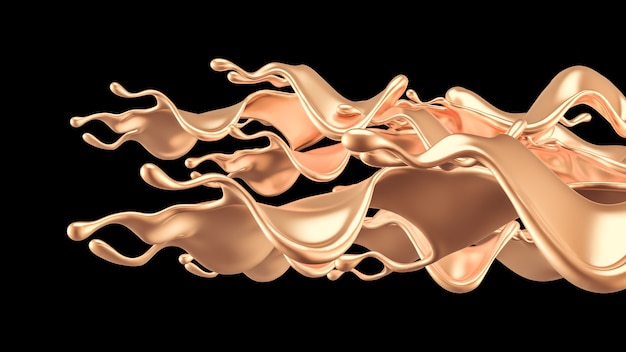 Elegante y lujoso toque de líquido dorado. Ilustración 3d, renderizado 3d.