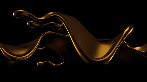 Elegante y lujoso toque de líquido dorado. Ilustración 3d, renderizado 3d.