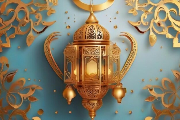 Elegante luna dorada con el fondo de la mezquita Ramadán Kareem