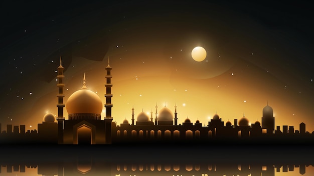 Elegante luna dorada con la mezquita de Ramadán
