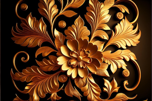 Elegante luxuriöse florale Textur mit Goldvergoldung in einem dunklen Hintergrund mit generativer AI