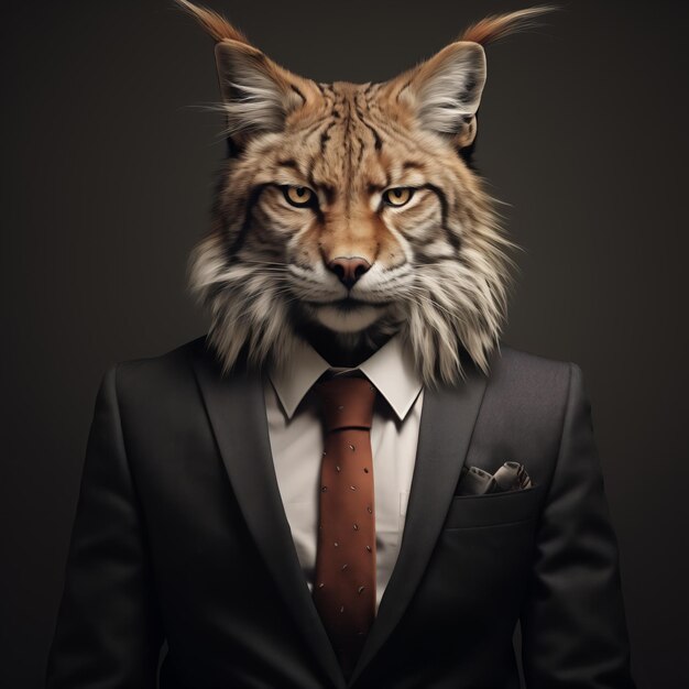 Foto elegante lynx antropomórfico listo para negocios en traje y corbata de negocios